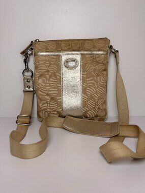 Coach Tan Signature Crossbody Bag Canvas Leather Trim Small Shoulder Bag